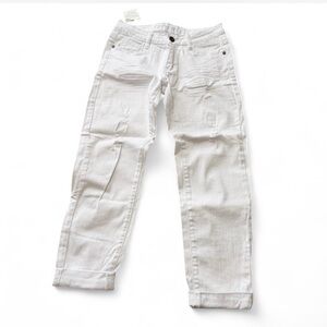 White Distressed  Cropped Jeans‎